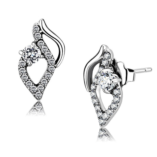 DA199 - High polished (no plating) Stainless Steel Earrings with AAA Grade CZ  in Clear-0